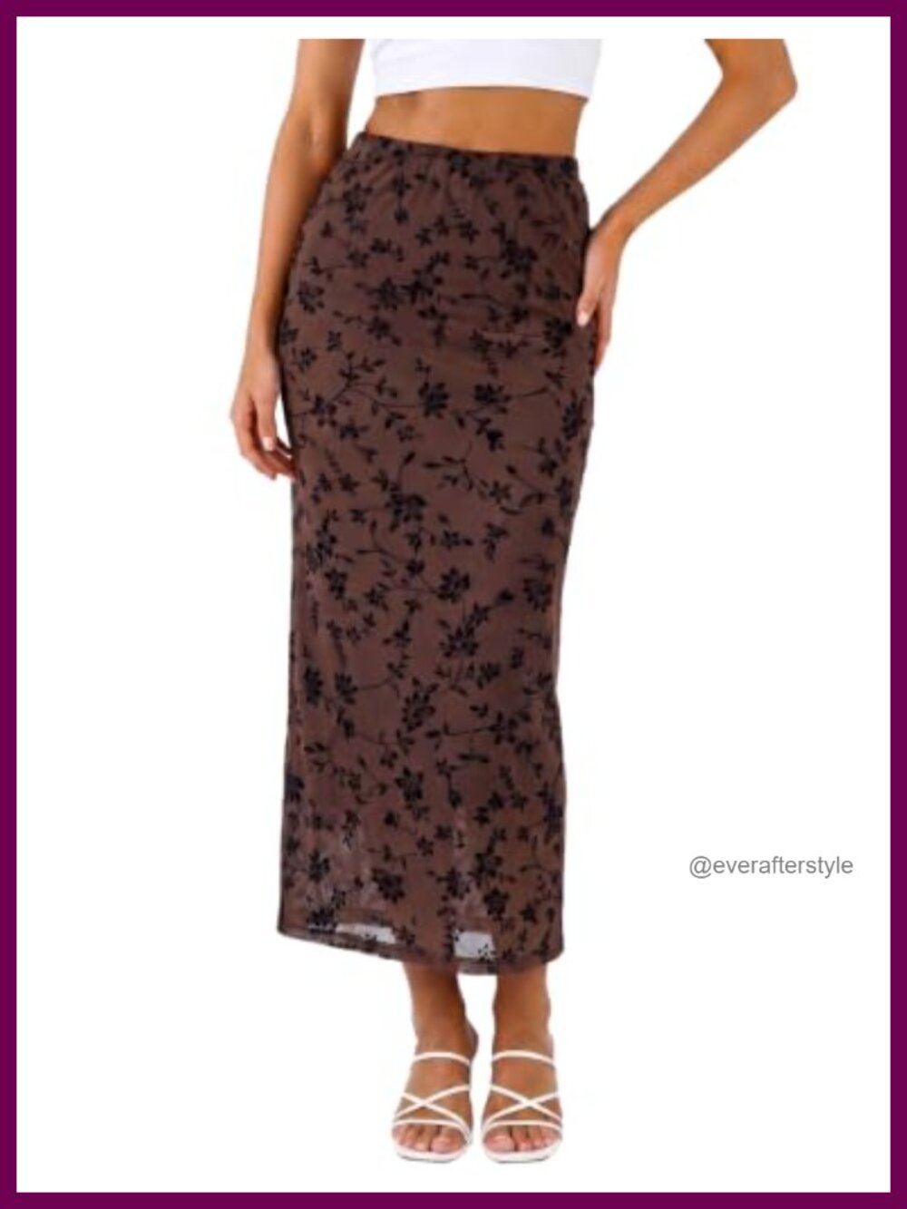 Boho Floral Mesh Maxi Skirt High Waisted A-Line Long Skirt